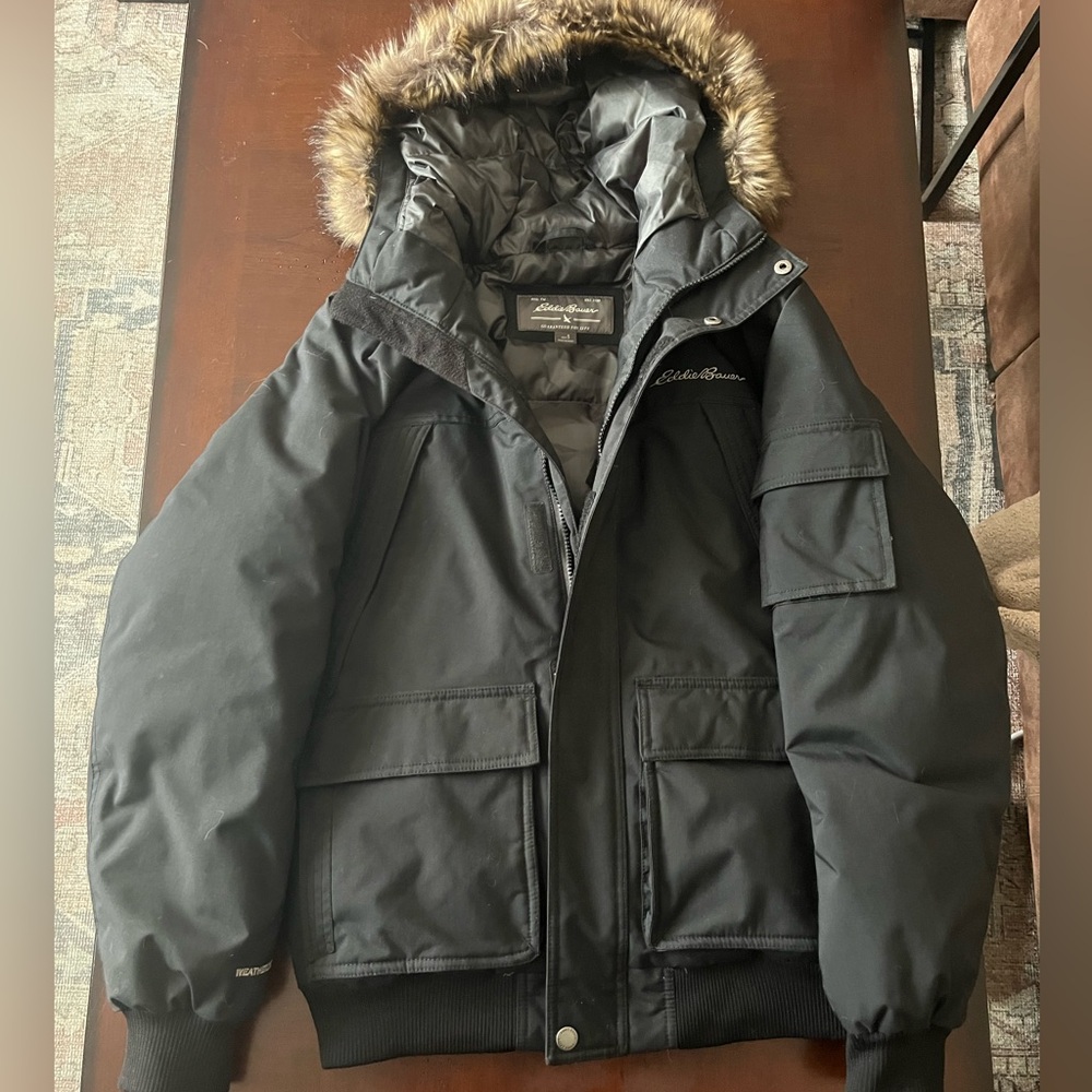 Eddie Bauer - Men’s Down Bomber Winter Jacket- fur lined hood